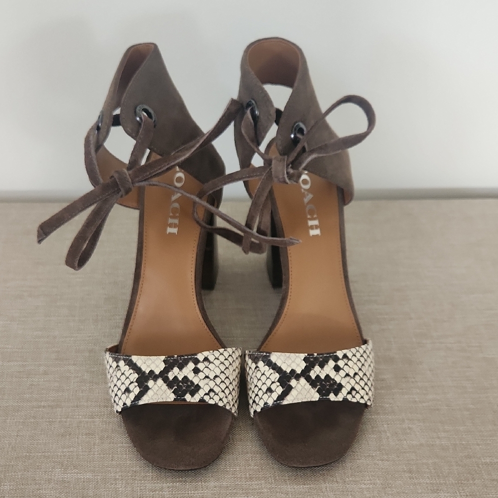 Coach Brown and Cream Snakeskin Heels
